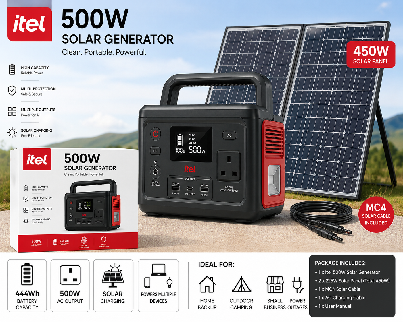 Itel 500 watt solar generator complete solution(installmental payment available)